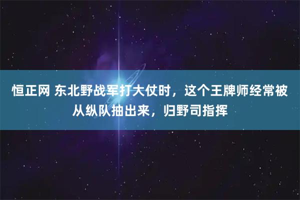 恒正网 东北野战军打大仗时，这个王牌师经常被从纵队抽出来，归野司指挥